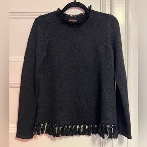 J. McLaughlin Black Cotton Tassel Fringe Sweater - Size S